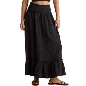 Quince Black Smocked-Waist Maxi Skirt with Ruffle Hem